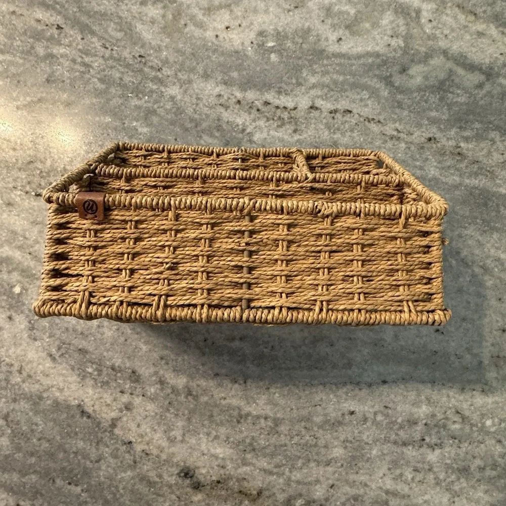Wicker Basket Organizer Mail Stationary Holder Rectangle Divider Farmhouse